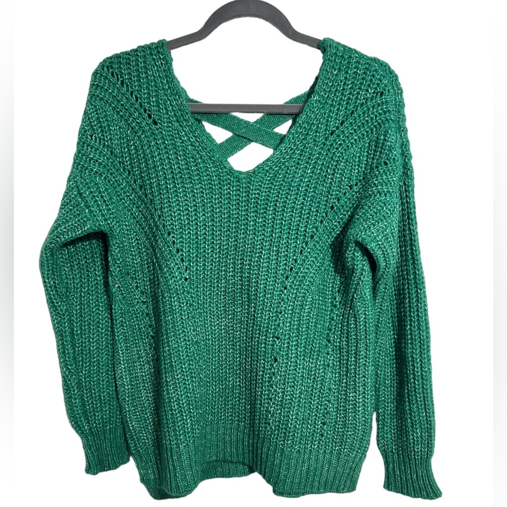 HIPPIE ROSE Green Cable Knit Sweater-SM
